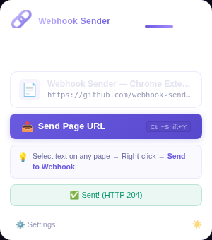 Webhook Sender popup in light mode